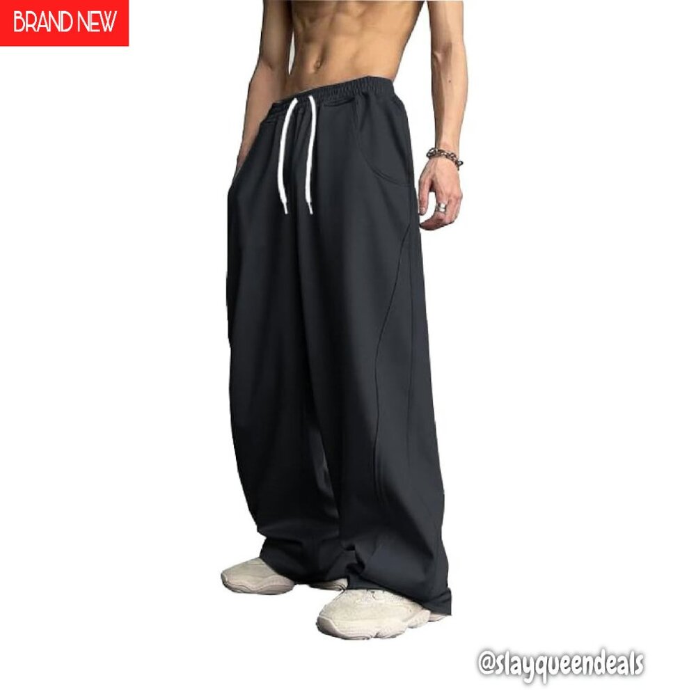 Men's Baggy Sweatpants Elastic Waist Drawstring Wide Leg Casual Joggers